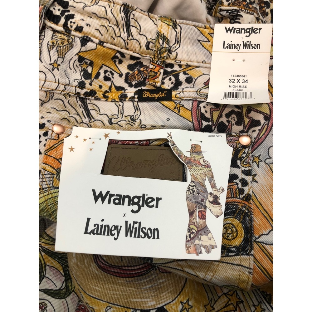 Wrangler x Lainey Wilson Flare Jeans Womens 32x34 Multicolor Graphic High Rise - Picture 6 of 8